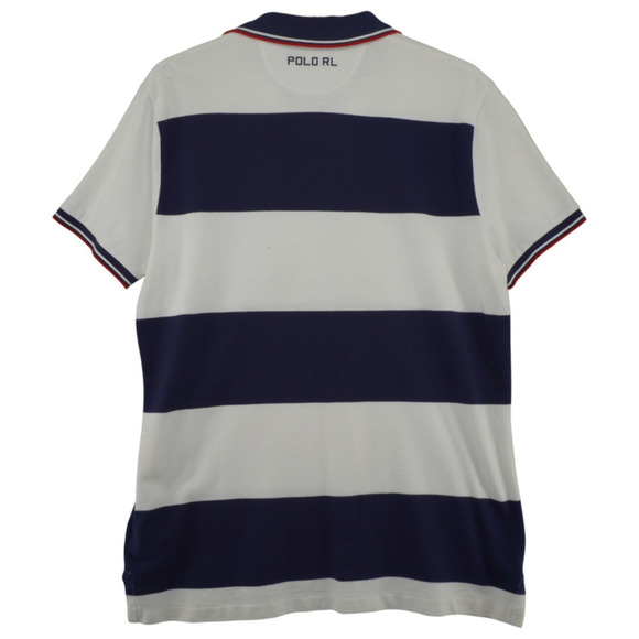 Polo Ralph Lauren USA Rugby Polo Shirt Custom Slim Fit Navy White Striped Men's - Picture 6 of 6